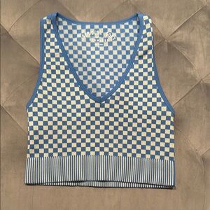 Blue and Cream Checkered Women's Top